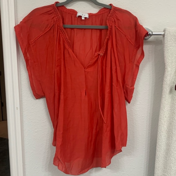 IRO Maeva Top Red Voile Cotton Blend Gauzy Breezy Cap Sleeve SZ 4 - Picture 7 of 13